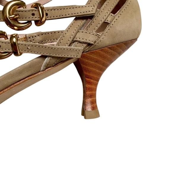 Stuart Weitzman Nuarache Gladiator Sandals Tan Nubuck Leather 7.5 Kitten Heel - Picture 16 of 16